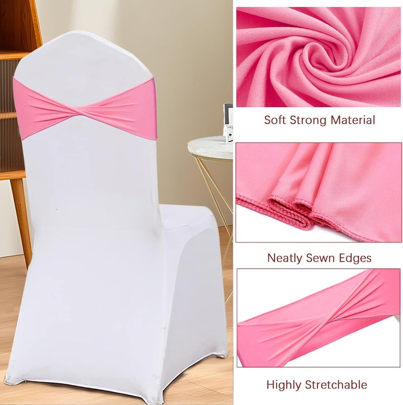 Fbewom Pink Chair Sashes Bows 50 Pcs Spandex Chair Bands Ties Without Buckle Decorations for Wedding Birthday Party Events Ceremony - Image 3